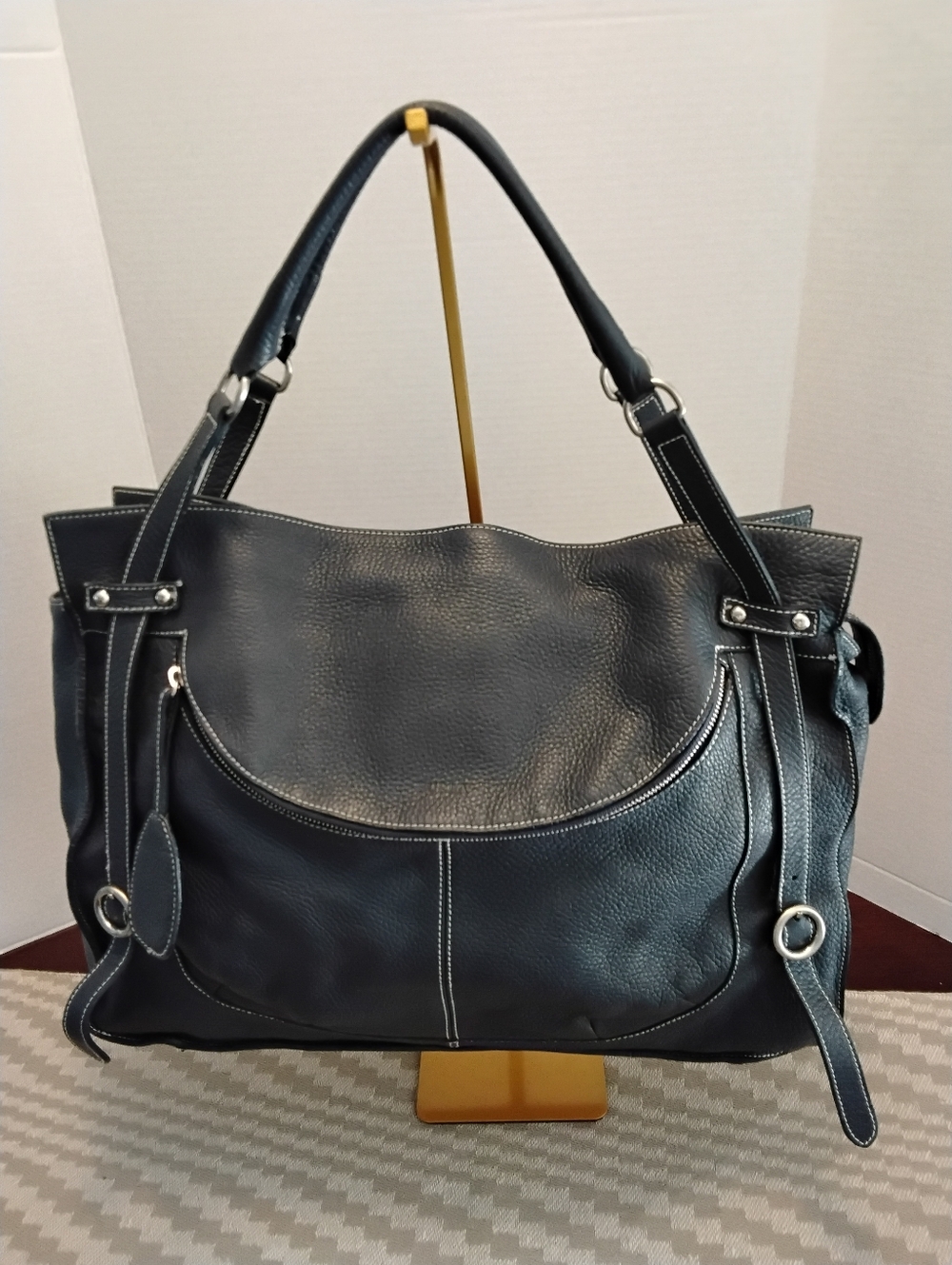 Furla Slate Blue Classic Leather Tote Handbag - Women's Carryall - Picture 3 of 8